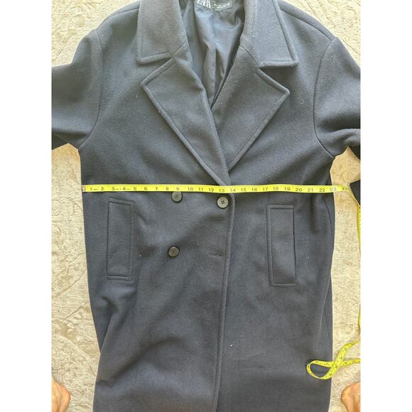 Zara Women’s Navy Wool Blend Oversized Long Double Breasted Peacoat M - Picture 5 of 5